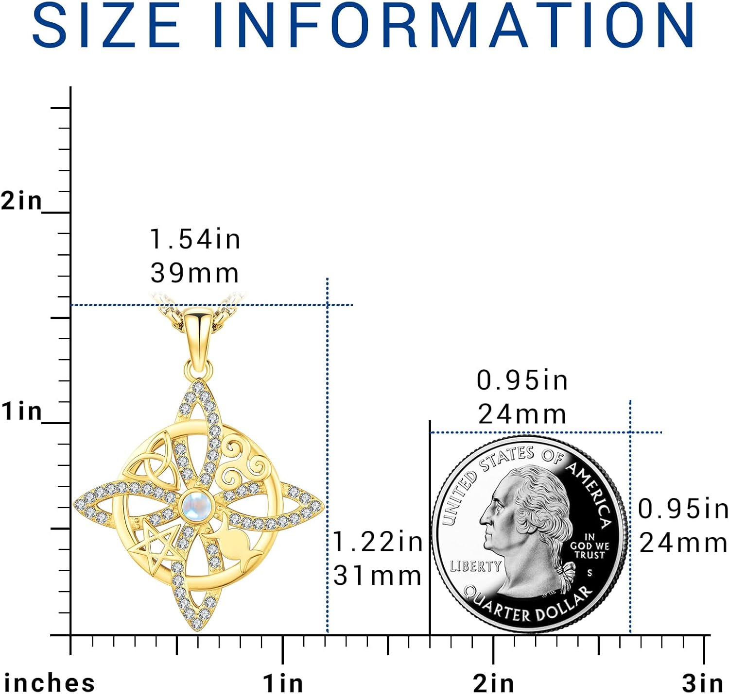 Eusense Nudo De Bruja Plata 925 Original Witches Knot Necklace Tetragrammaton Hecate Triple Moon Goddess Lilith Jewelry Pentagram Pendant for Women Men - Image 3