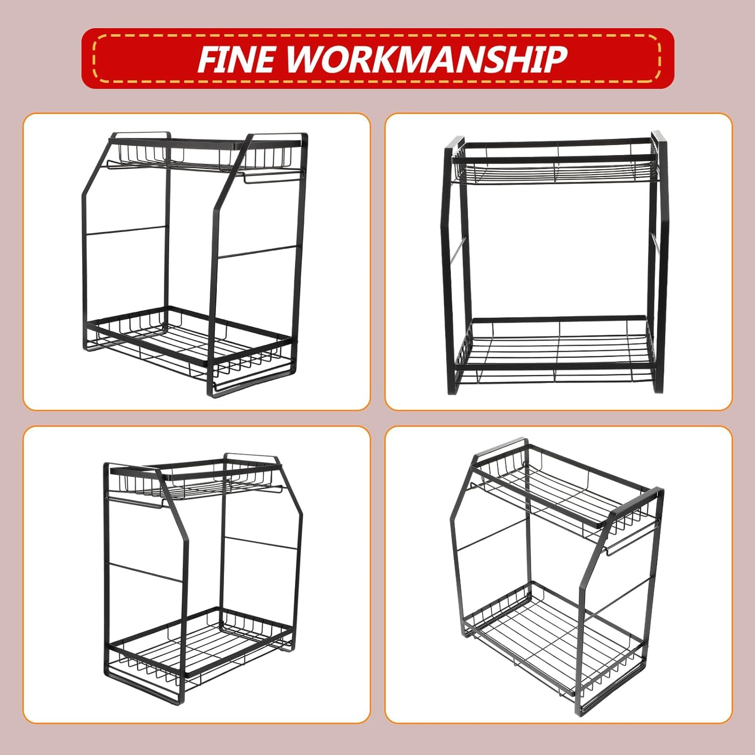 Alipis Multi-function Double-layer Spice Rack Kitchen Countertop Storage Shelf Black High Carbon Steel Removable Clip Design for Seasoning Bottle Organization