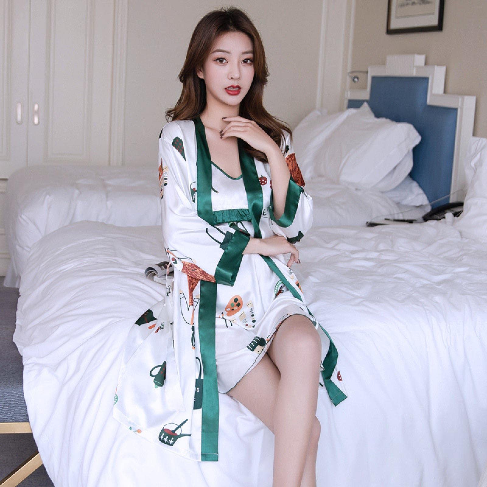 Amazon.co.jp: ナイトガウン、夏の女性ローブナイトドレスセット 