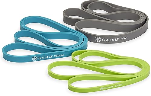 Gaiam Restore Bandas de entrenamiento de resistencia, paquete de 3 unidades – Cuerdas de ejercicio de resistencia progresiva extra fuertes y