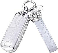 Vista 8 de Compatible con funda para llavero Mazda con llavero de cuero de cristal de protección de 360 grados, Model1-rojo