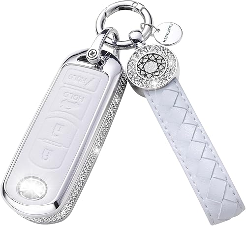 Funda compatible con llavero Mazda de cristal de 360 grados para Mazda 3, 6, 8, Miata, MX-5, CX-5, CX-5, CX-9, color blanco