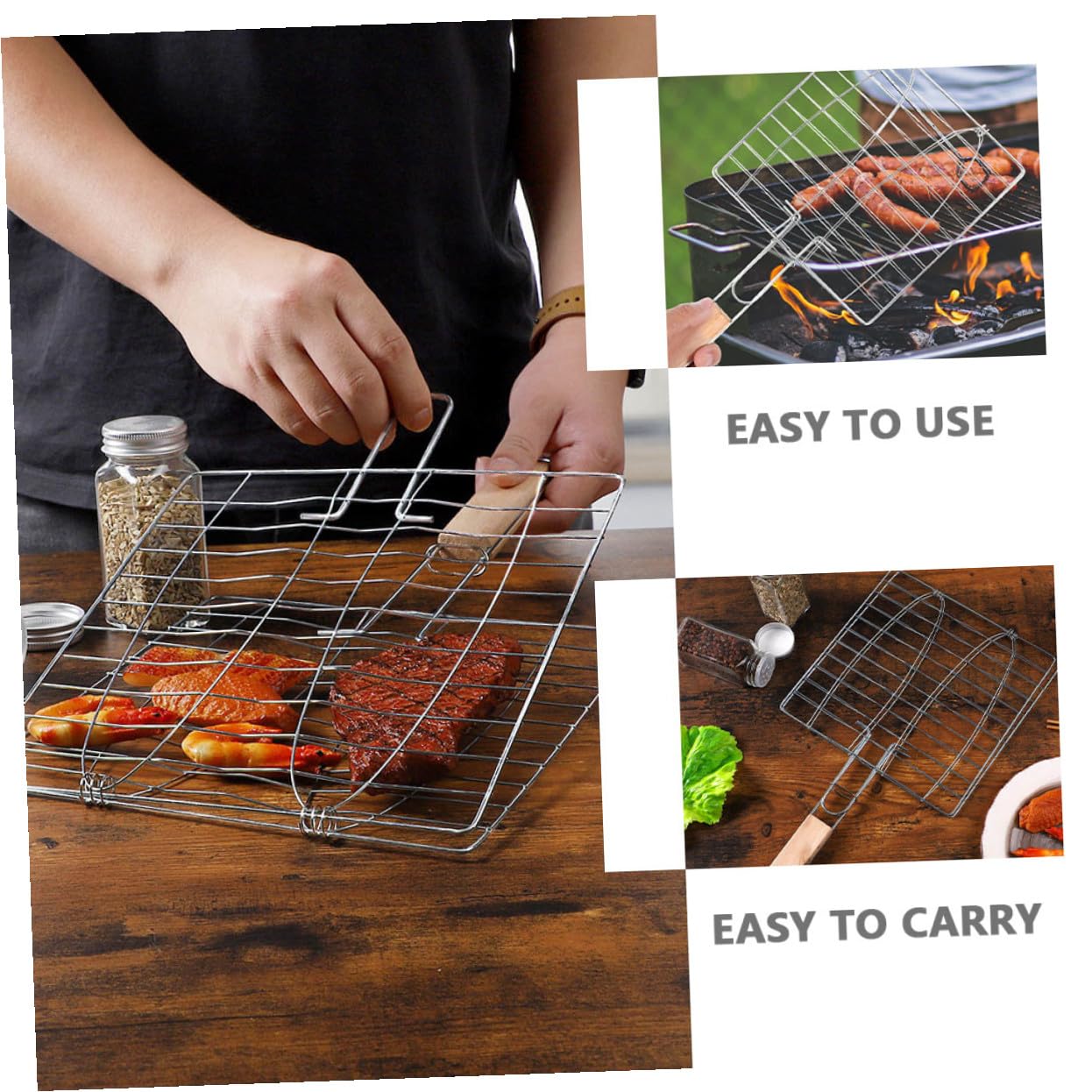 Confezione da 2 cestelli per Barbecue con Manico - Reti Leggere per Cucinare Pesce e bistecche per Campeggio all'aperto, Picnic, grigliate, Utensili Portatili per Barbecue Facili da Usare