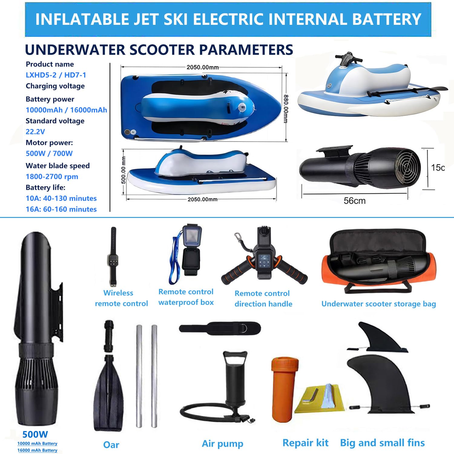 Bote Hinchable con Motor - Embarcación eléctrica para 2 Adultos, Potencia de 500W/700W, propulsor de Kayak portátil para Fiestas en la Piscina y Deportes acuáticos.