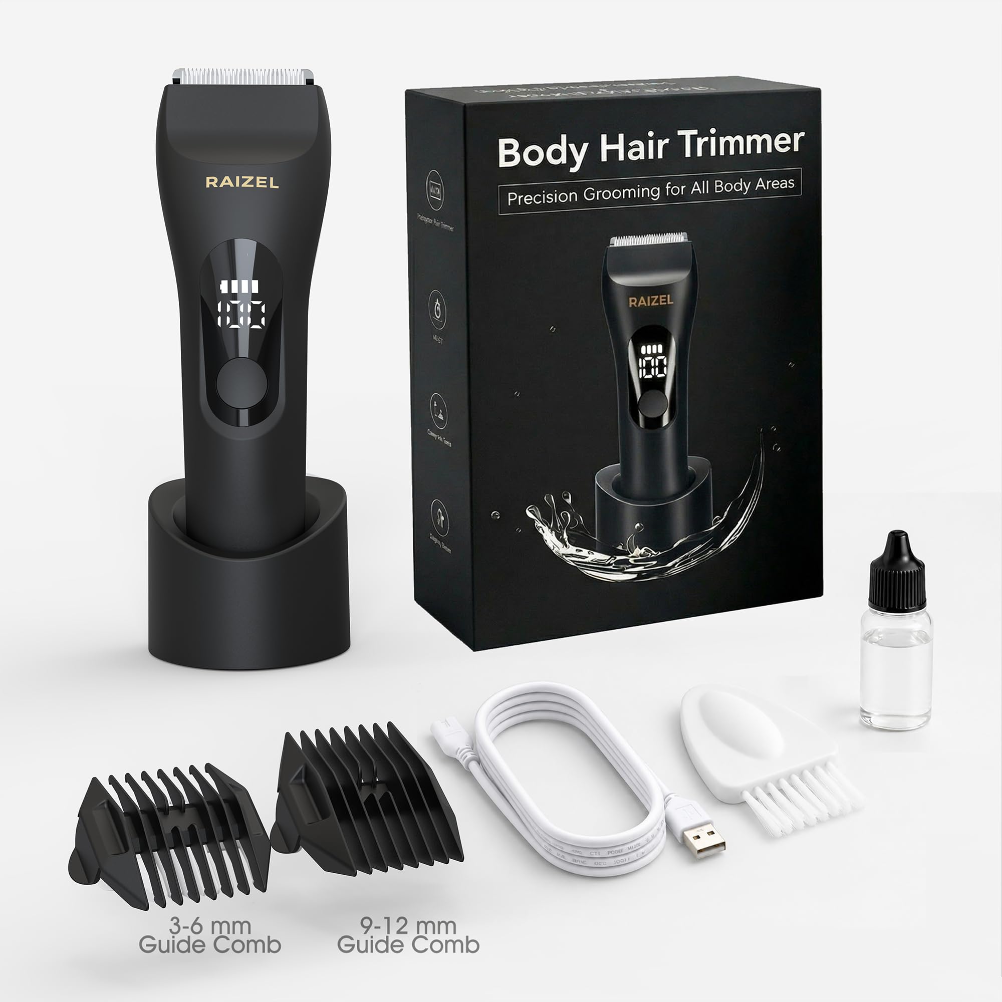 RAIZEL Tondeuse électrique pour homme et femme, tondeuse étanche pour l'aine et le bikini, rasoir sans fil humide/sec avec station de charge USB