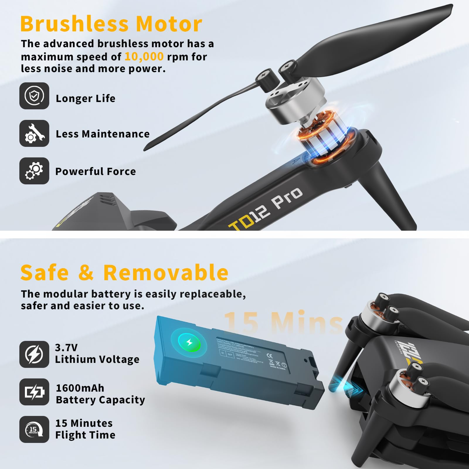 Toladrone Drone con Motore a Spazzole, Drone con 2 Telecamera per Adulti Trasmissione WiFi FPV 5G Droni con Telecamera ESC Mini Drone per Bambini RC Quadricottero per Principianti Drone TD12Pro