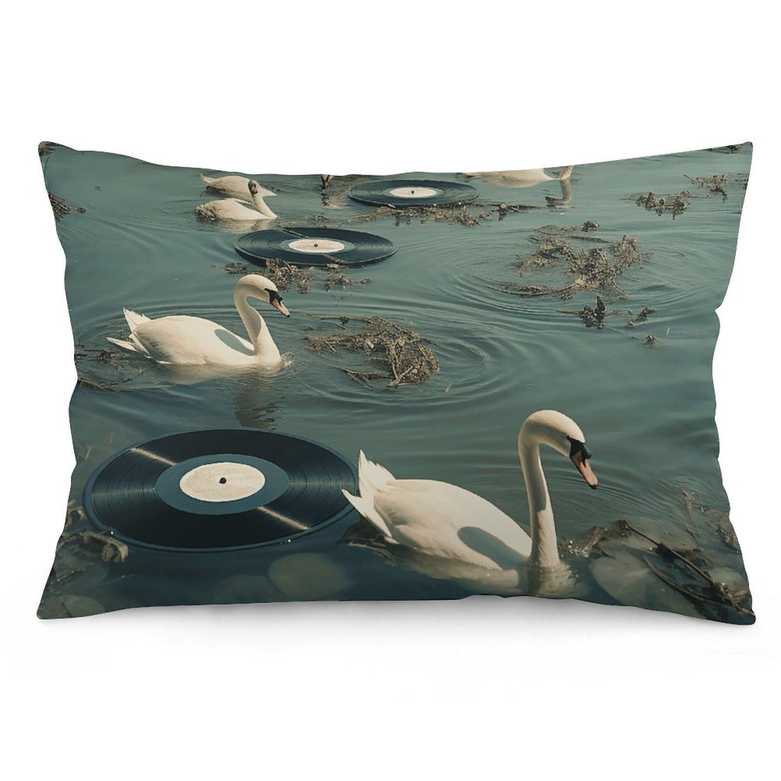 NTVOWPZO 2 Pack Decoration Throw Pillow Covers 12 "x20 Pillowcases Covers Swan and Record Pillowcases Modern Farmhouse Home Decor Sofa Cushions Covers for Couch Bed Living Room