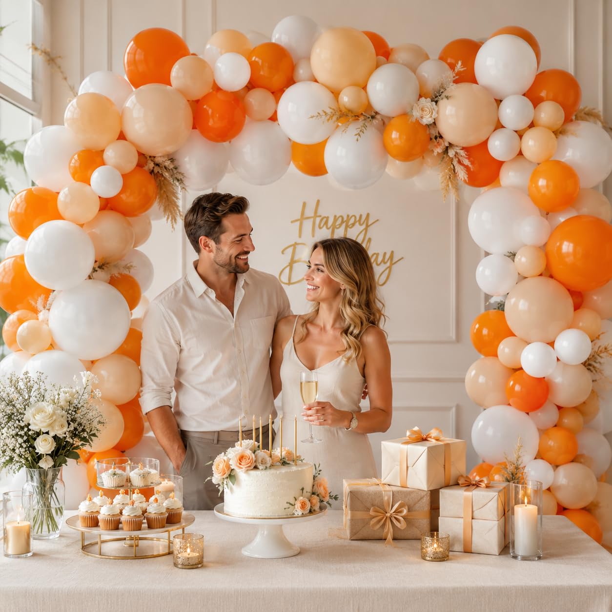 Zestaw girlandy balonowej, zestaw łuku, pomarańczowo-morelowy biały balon łuk, lateksowe balony do dekoracji urodzinowej, ślub, baby shower, zaręczyny, DIY, balony hula, obręcz, dekoracja łuku, artykuły imprezowe