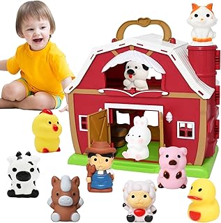 Big Red Barn Toy Farm Animal Finger Puppets for 1-3 Years Old, Pretend Farm Playset with Barn & Farmer, Preschool Montessori Learning Toys, Christmas Birthday Gift for Toddlers Boys Girls