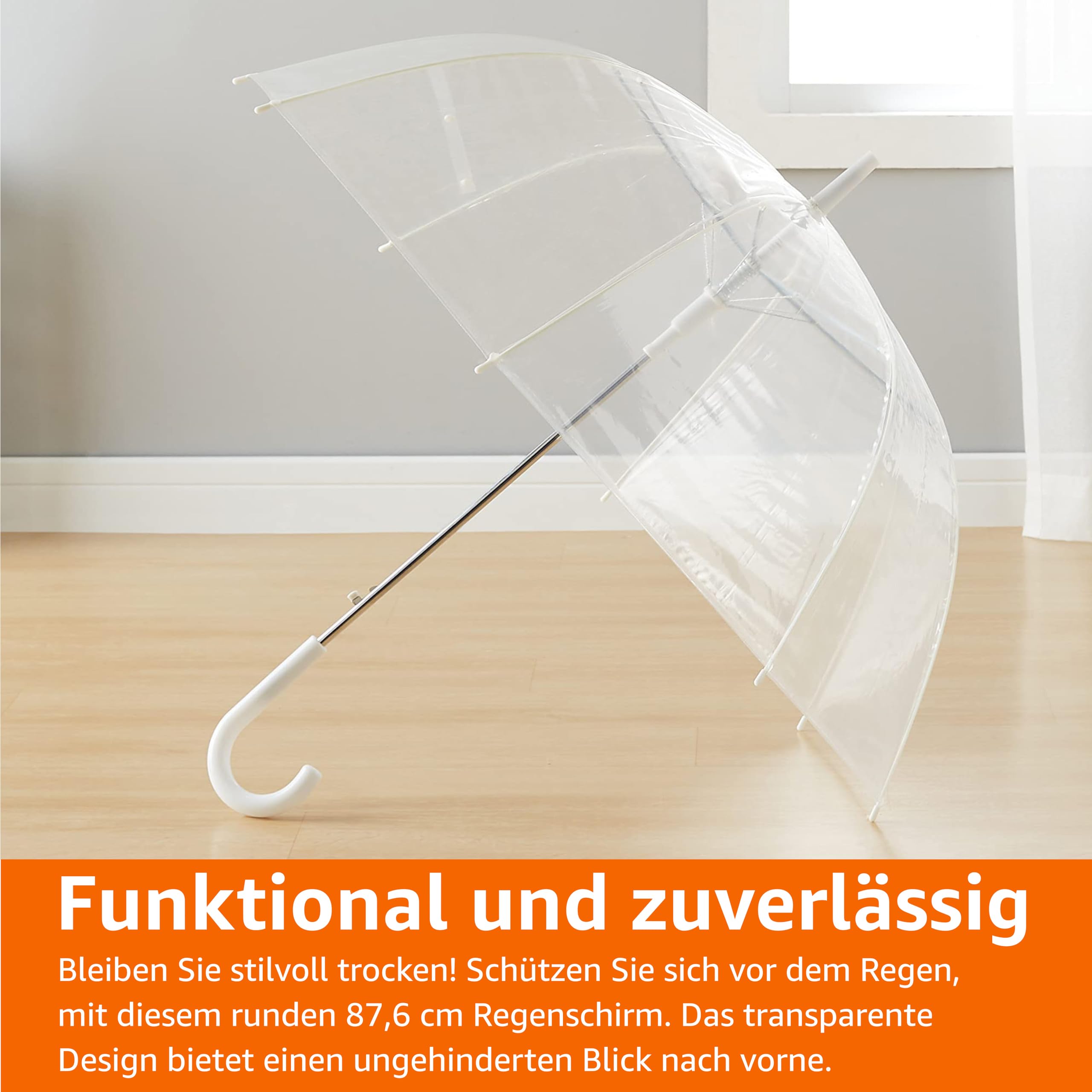 Amazon Basics Regenschirm Transparent, Glockenschirm, Mittel – Ansicht 6