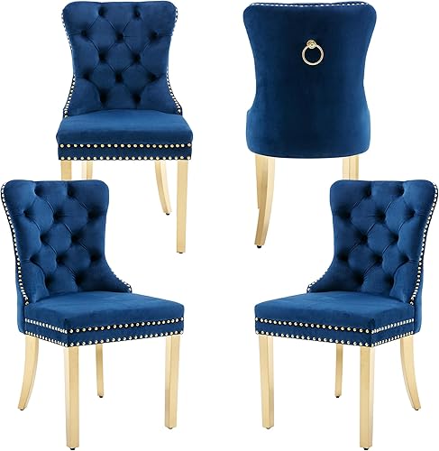 Miniatura 20 de Nikki Collection - Juego de 6 sillas de comedor de terciopelo con patas de madera y anillo de tracción, sillas laterales de lujo con ribete de Negro