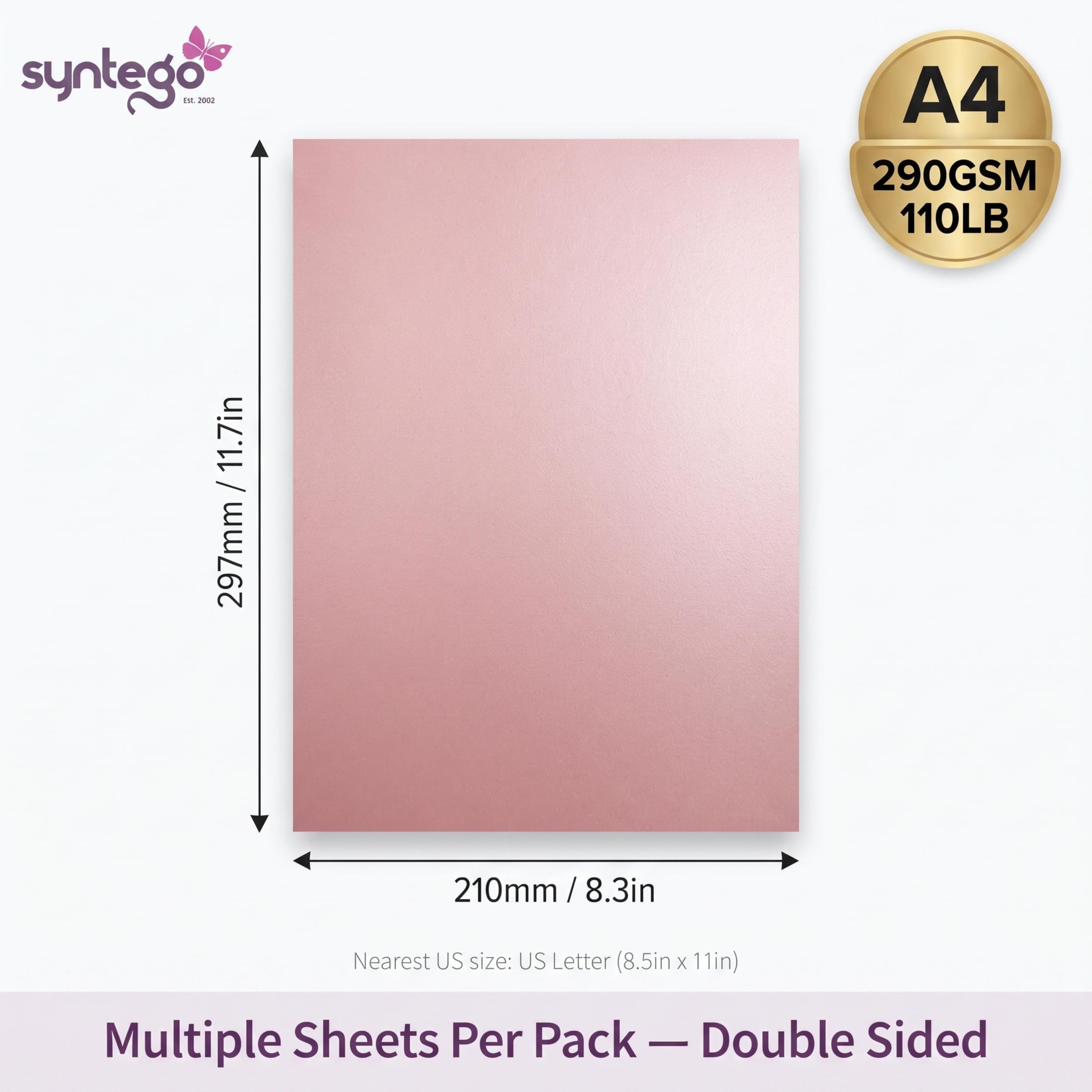 Syntego Petals Pink Pearlescent Shimmer Tarjeta decorativa A4 de doble cara, 290 g/m² (50)