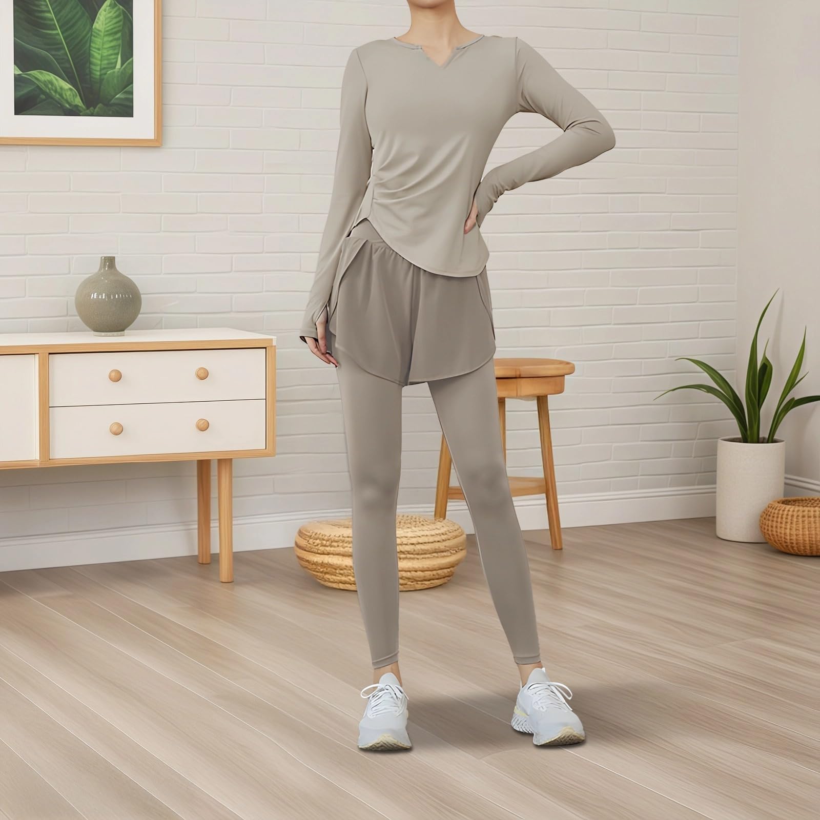 Conjunto de ropa deportiva de manga larga para mujer, incluye camiseta sin mangas, pantalones cortos, pantalones y parte superior, mezcla de poliéster y elastano, tela transpirable, XXL para 135-150