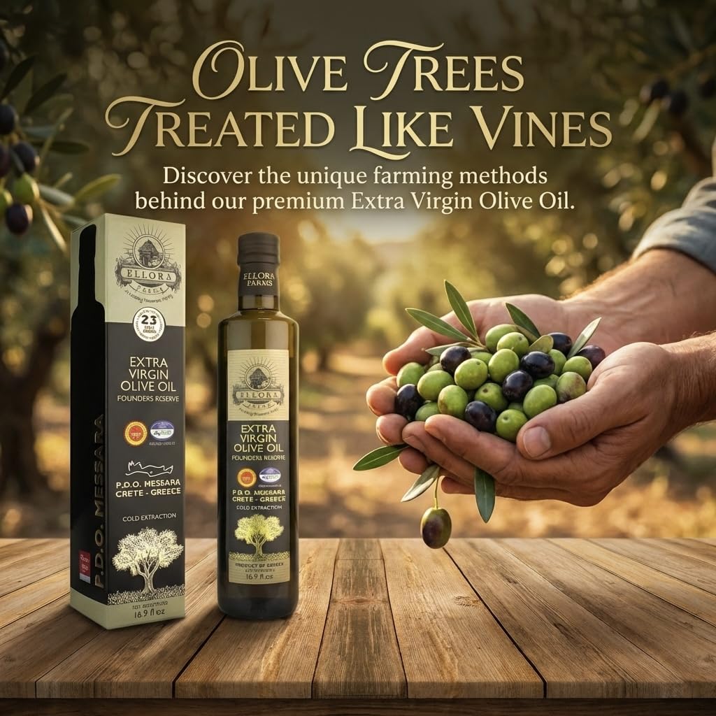 Ellora Farms, Greek Extra Virgin Olive Oil, Certified Single Estate Messara, Greece, Gold Medal Winner, Dark Bottle 17 FL oz., Pack of 2