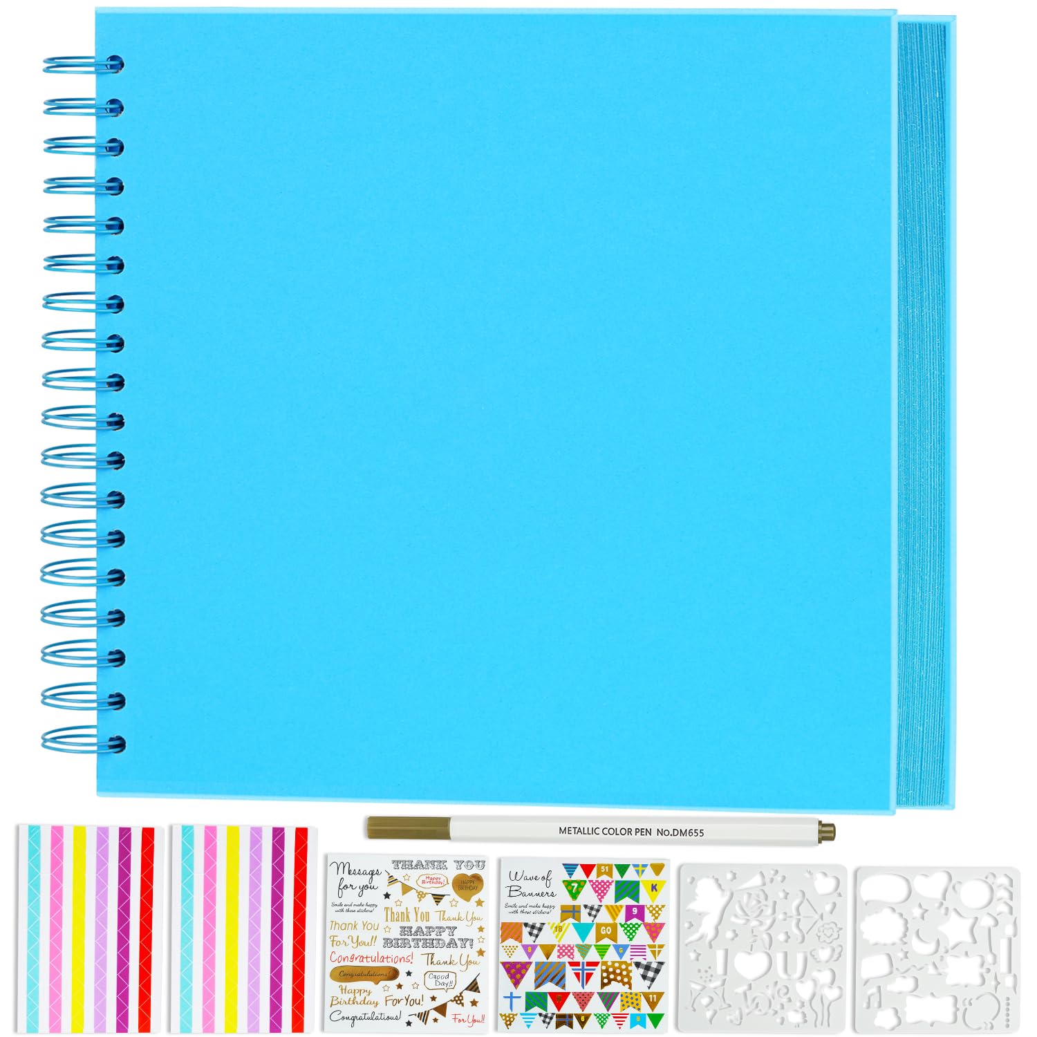 Miaikoe DIY Scrapbook Album 25.5x25.5 cm Hardcover Kraft Blank Paper Scrap Book with 20 Sheets Memory Book for Family Wedding Photography Anniversary (Blue)