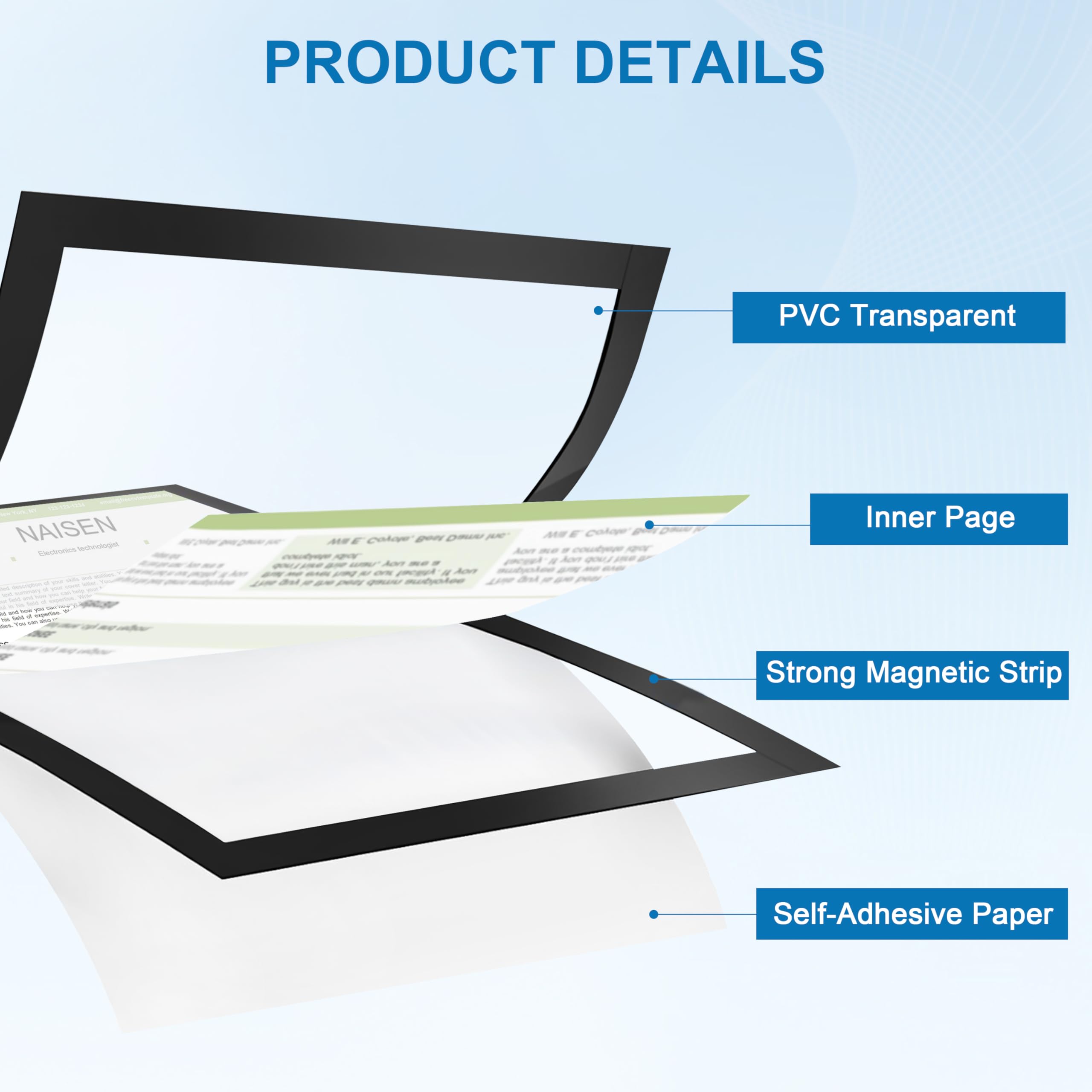 Cornice Magnetica Autoadesiva A4 10 Pezzi Cornice magnetica per Display in PVC, Display Impermeabile per Segnaletica, Foto, Documenti, Pareti e Finestre,Chiusura Magnetica Nero