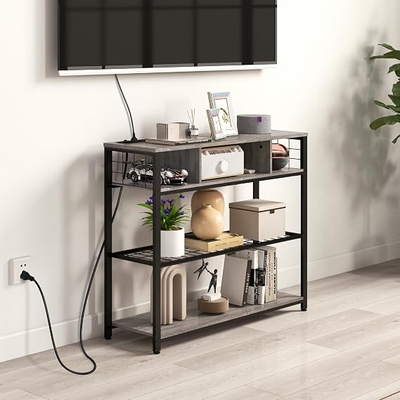 Livofloral Entryway Tables with Charging Station, Narrow Console Tables with Storage, Entry Table with Drawer, Behind Couch Table with Outlet and USB Ports, Hallway Table for Living Room Foyer, Grey