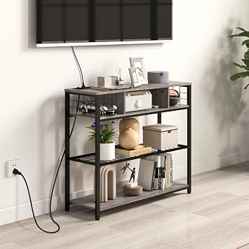 Livofloral Entryway Tables with Charging Station, Narrow Console Tables with Storage, Entry Table with Drawer, Behind Couch Table with Outlet and USB Ports, Hallway Table for Living Room Foyer, Grey