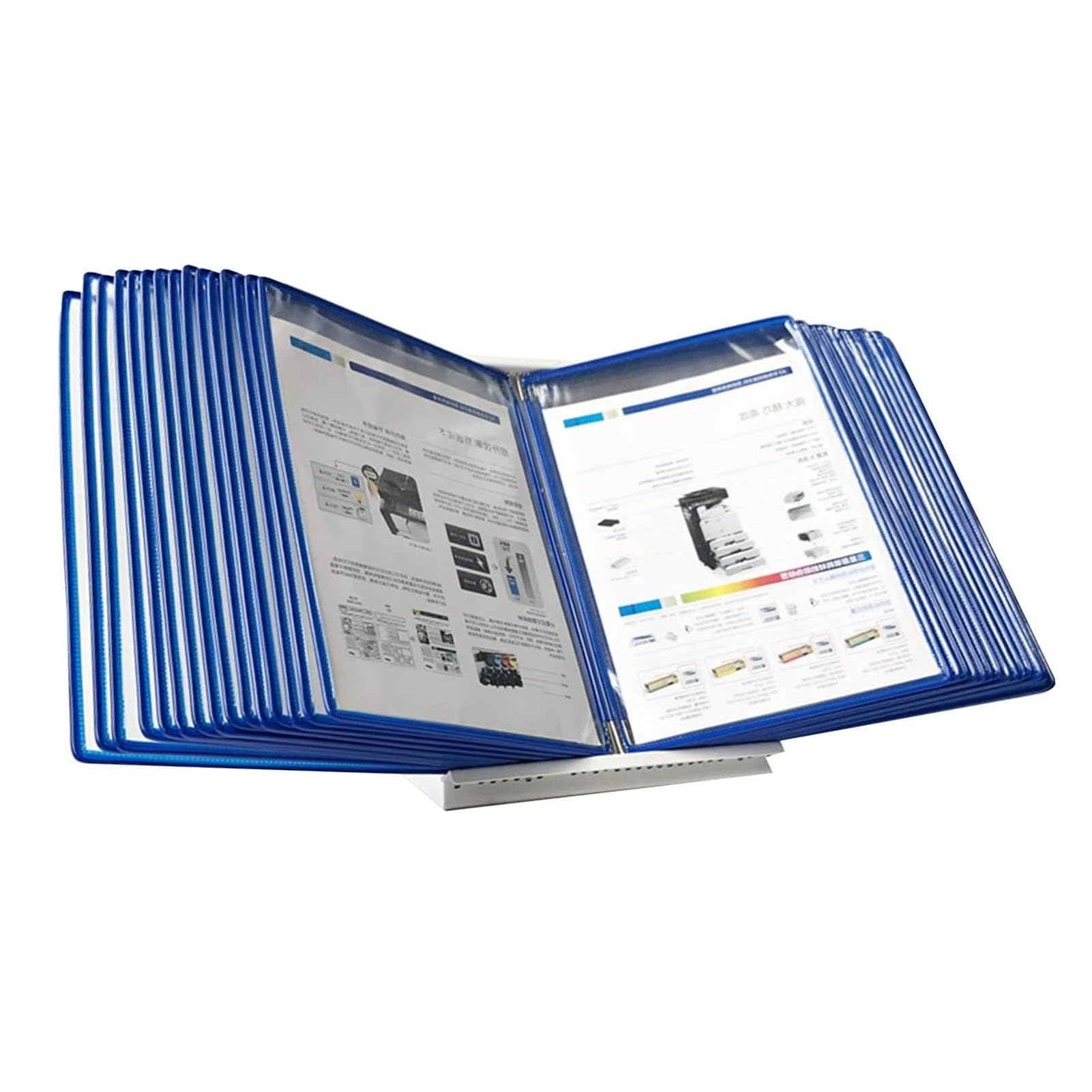 YNIYUJKL File Organizer For Desk - Wall Reference Organizer, Pvc And Metal Catalog Display Rack, 30 Page Letter-Size, For Office, Workshop, Restaurant A4 Document Reference And St,Blue