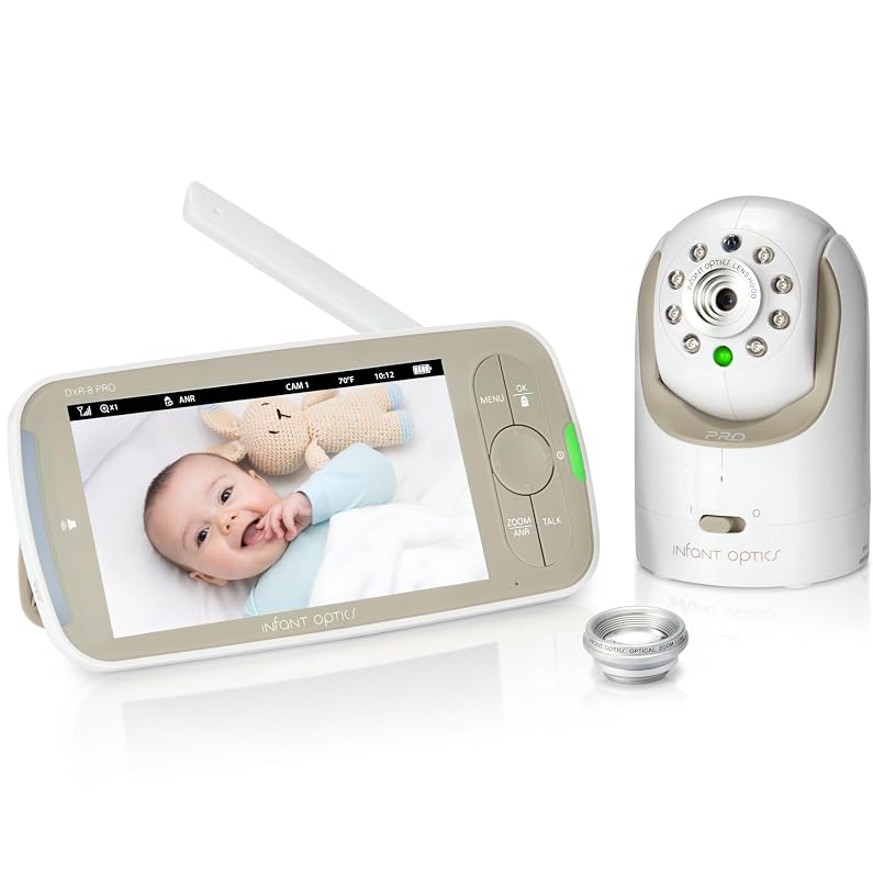 Infant Optics DXR-8 PRO - Patented Active Noise Reduction (ANR), 5” HD Video Baby Monitor with 1 Camera, No WiFi, Hack-Proof,Pan Tilt Zoom, Interchangeable Lens 1 Count (Pack of 1)