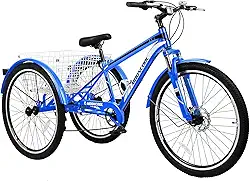 Triciclo de montanha adulto, bicicleta cruiser de três rodas de 7 velocidades, triciclos adultos de 24/26/27,5 polegadas com carrinho de compras, triciclos femininos para exercícios, pneu de