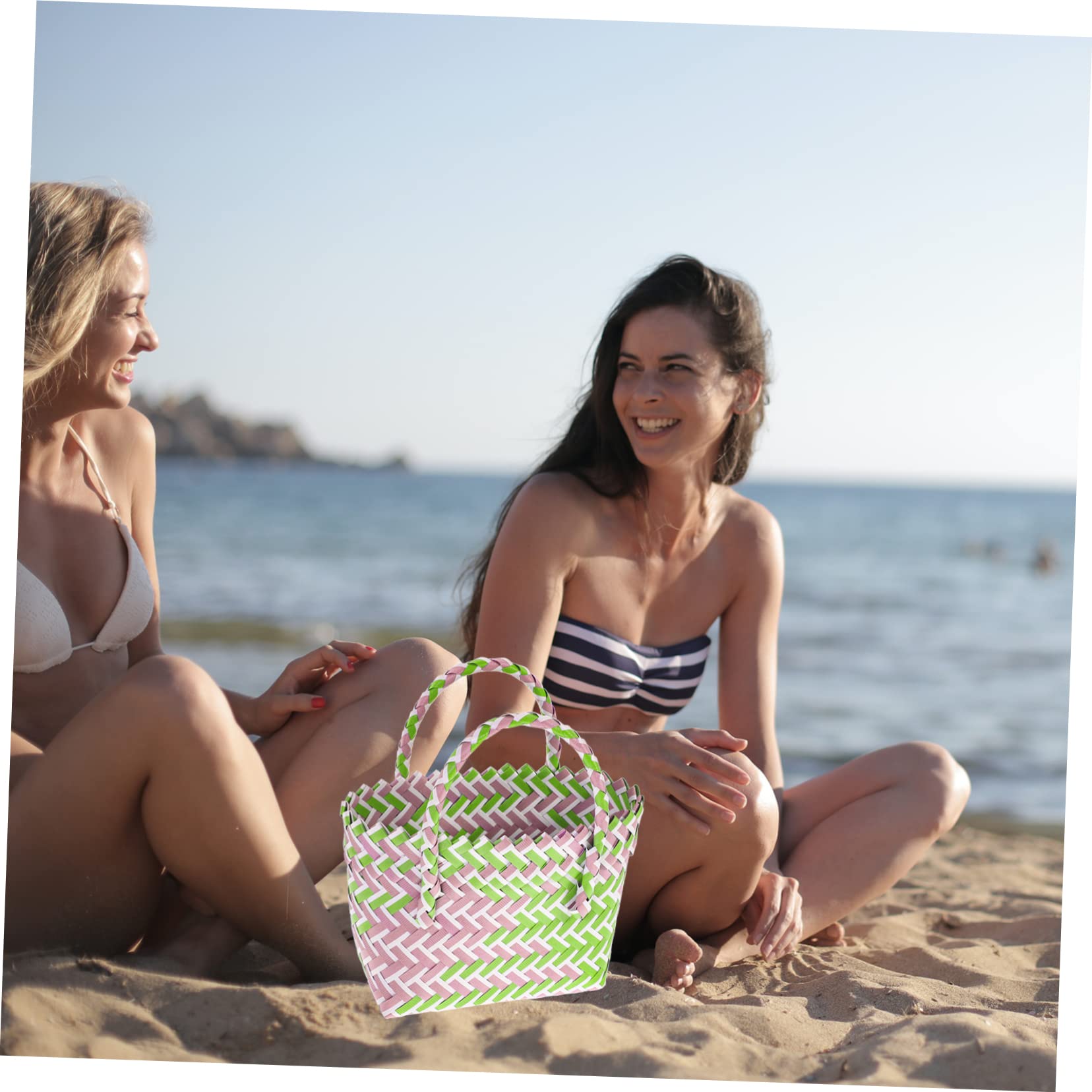 Panier Anse en Pvc Tressé Léger et Facile à Déplacer, Petit Panier à Provisions Chic et Rustique pour Shopping et Plage