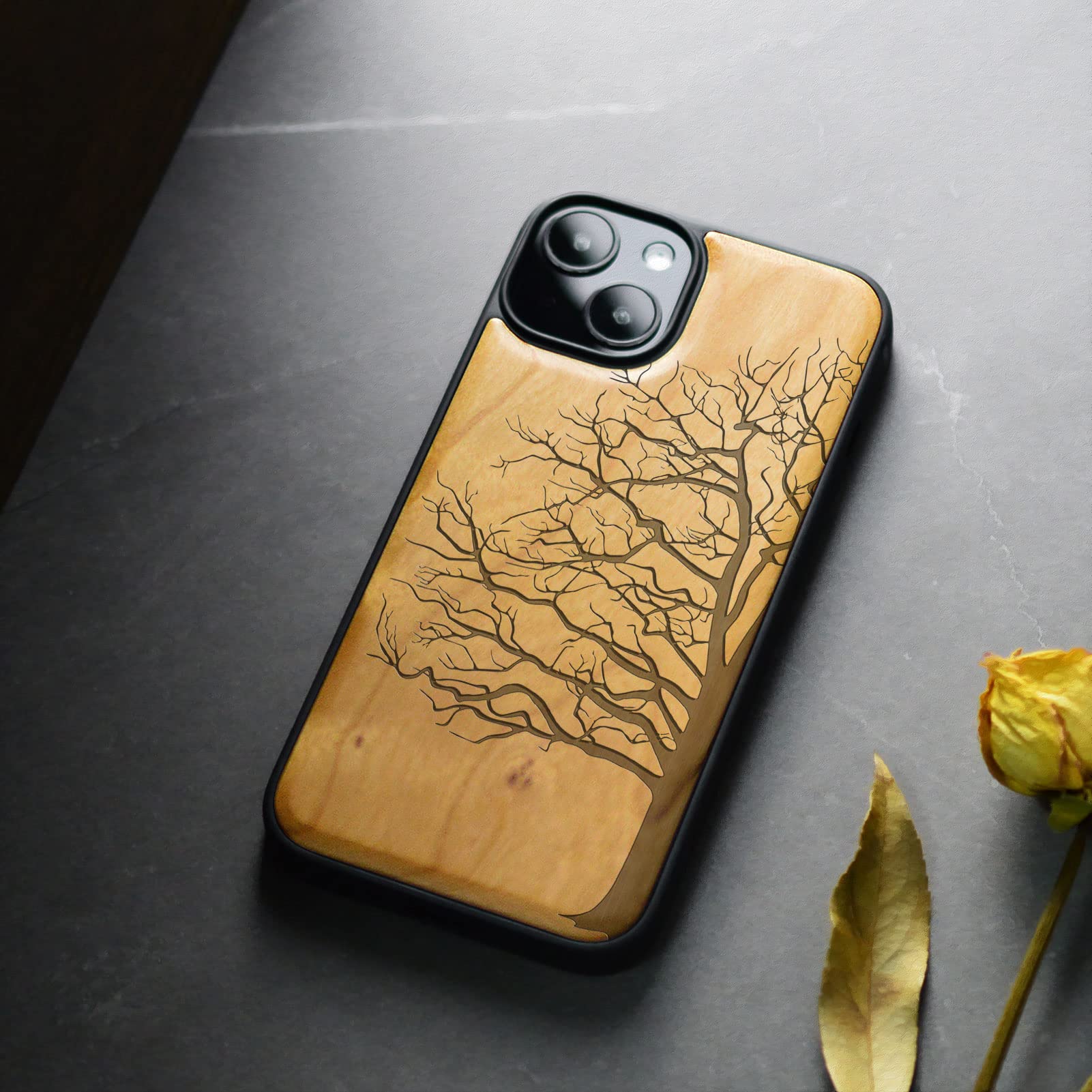 Carveit Custodia in Legno per iPhone 14 Pro Cover avec magnetico Custodia Unique [Paraurti Robusto TPU] Ricarica Compatibile MagSafe con 14 Pro Case
