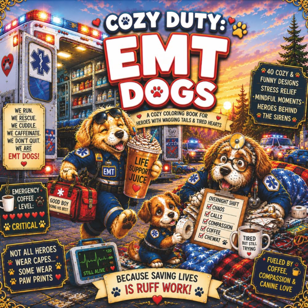 COZY DUTY: EMT DOGS: A Funny and Cozy Coloring Book for Tired EMTs and Everyday Heroes