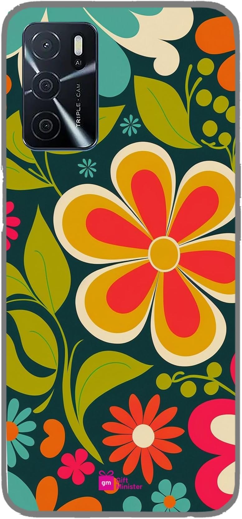 Silicone Designer Cover for Oppo A16 Cadet Bluenone - Vintage Floral Pattern Flower Power Bright Pop Scratch Resistant Shockproof Flexible Comfortable Grip Dustproof Clear 1Pcs 1696T