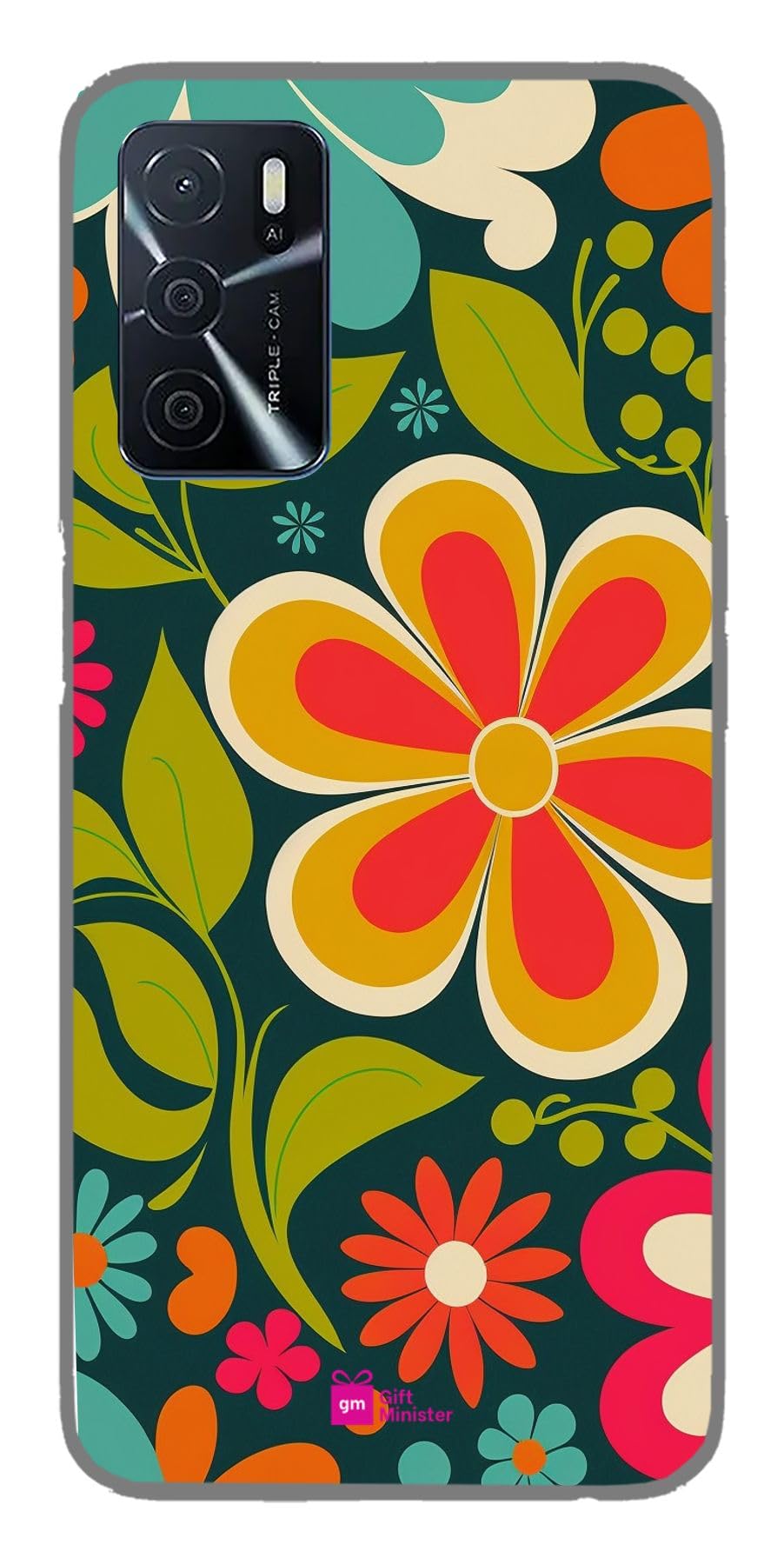 Silicone Designer Cover for Oppo A16 Cadet Bluenone - Vintage Floral Pattern Flower Power Bright Pop Scratch Resistant Shockproof Flexible Comfortable Grip Dustproof Clear 1Pcs 1696T