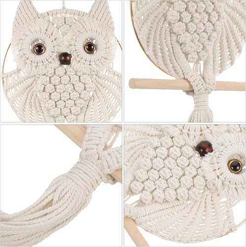 Miniatura 4 de GANAZONO Decoración para colgar en la pared del búho, tapiz bohemio de macramé, tejido hecho a mano, colgadores para dormitorio, sala de estar,