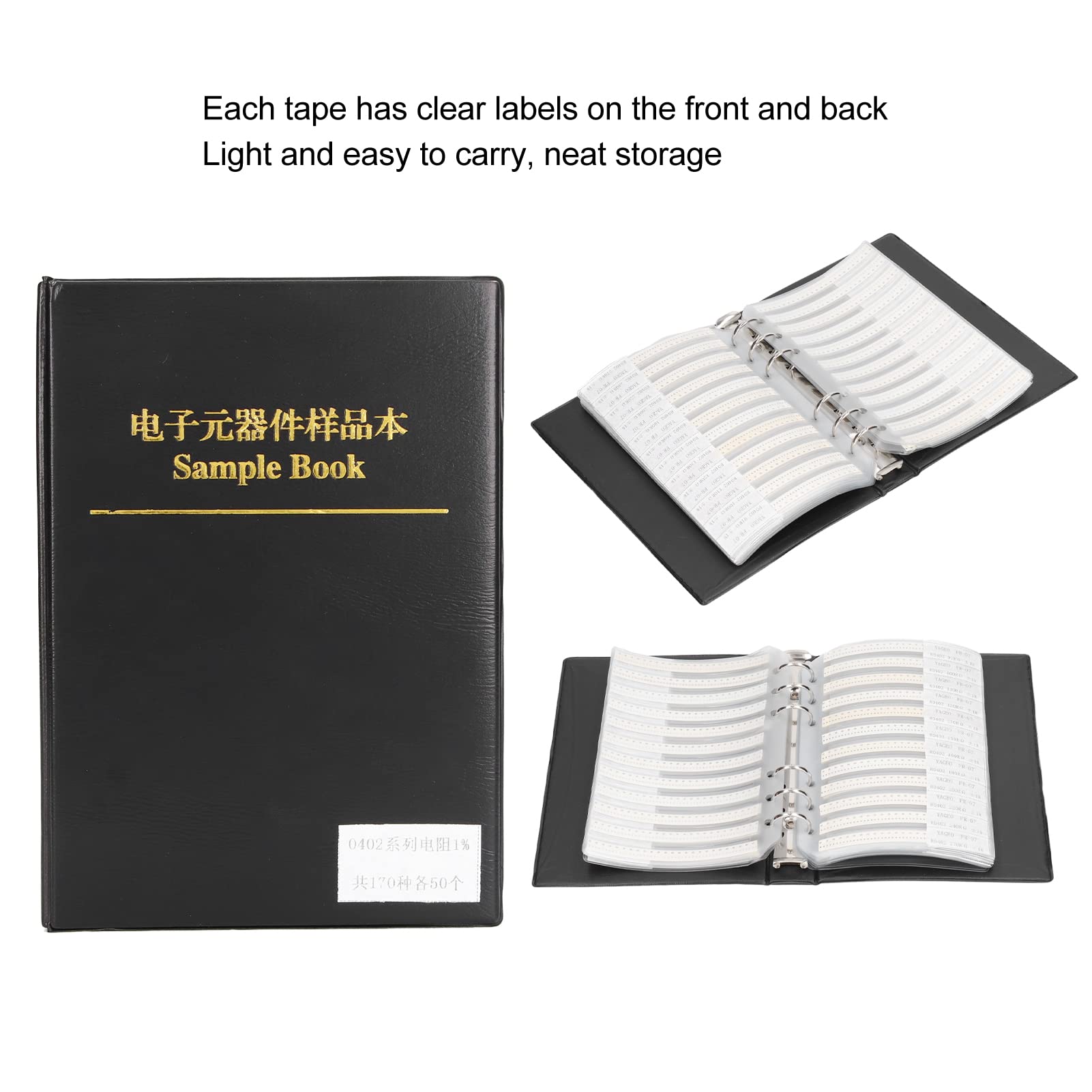 Livre d'échantillons de résistance, 0R Ohm - 10M Ohm 170 Valeur 8500pcs 1% Toutes les séries SMD Résistance 0402 Combo Sample Book Kit SMT Pack Box Book