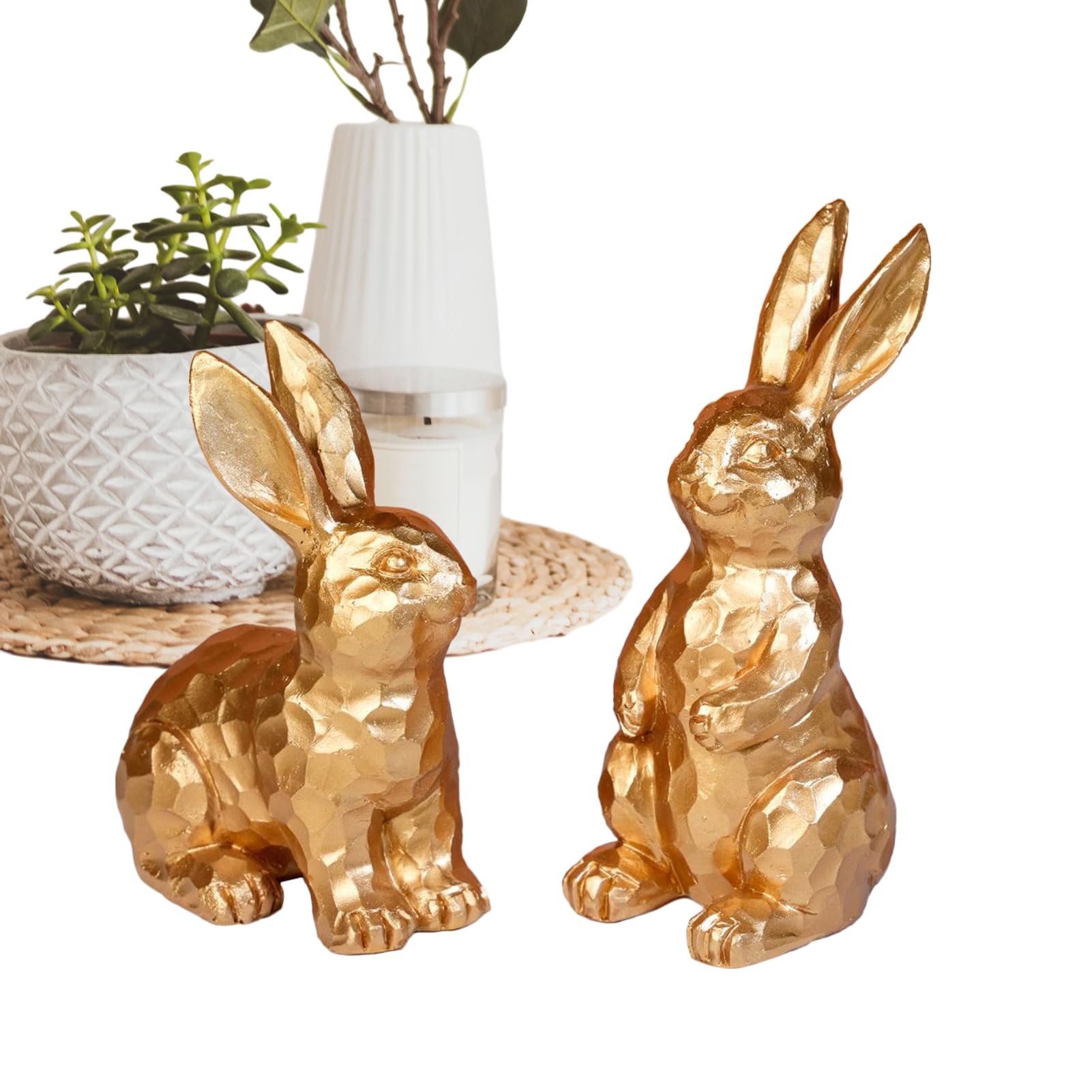 Sculptures de bureau dorées rétro pour salon et chambre : lot de 2
