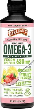 Barleans Pink Lemonade Swirl Algae Oil Omega 3, 16 OZ