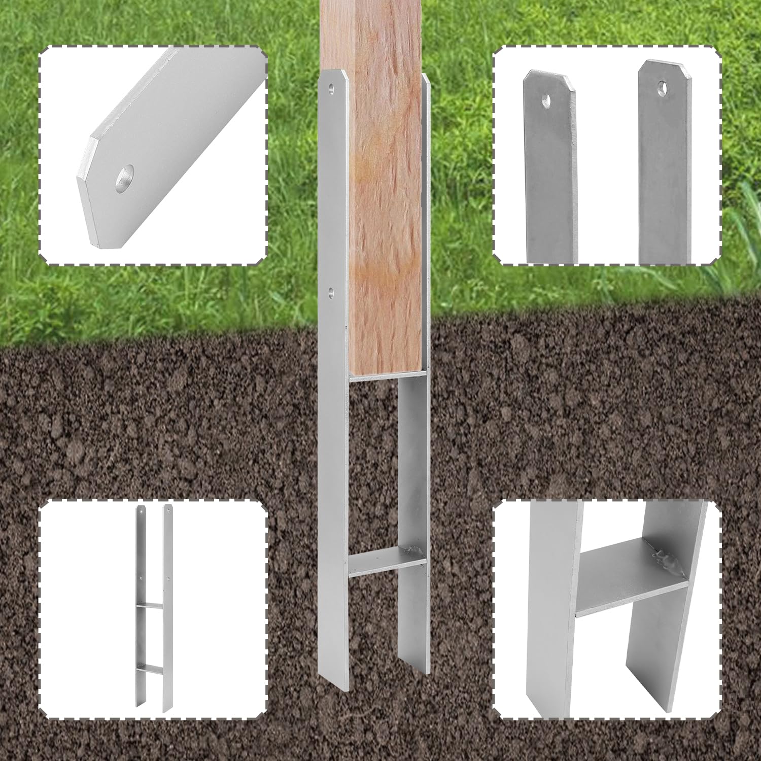 8x H-Pfostenanker 121 mm – H-Pfostenhalter für Zaun- und Holzpfosten, Robuste H-Anker für Gartenzaun, Carport, Pavillon und Holzbauprojekte (121 x 600 mm)