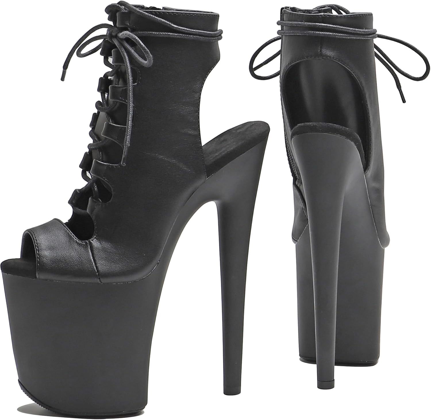 WUXIN H&P Women's Pole Dance Ankle Boots Heels Shoes, 8 in/20cm Heels, Open Toe Lace-up Stiletto Platform Exotic Boots