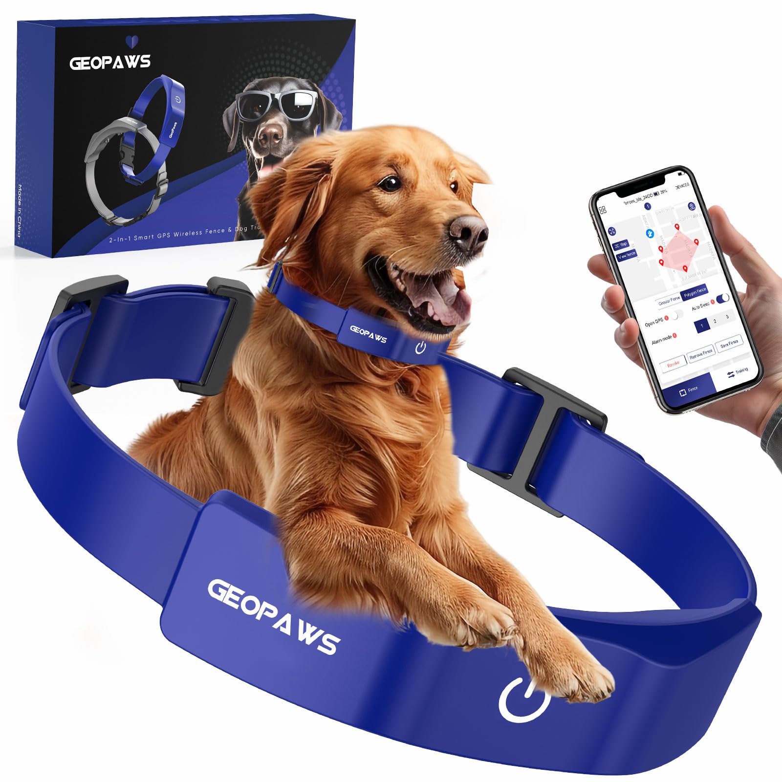 Photo 1 of GPS Electric Dog Fence with Free App, Wireless Fence System with Training Collar, Adjustable of Dogs Portable Fence for Outdoor Use, Rechargeable Waterproof Flexiable Collar, (Blue)