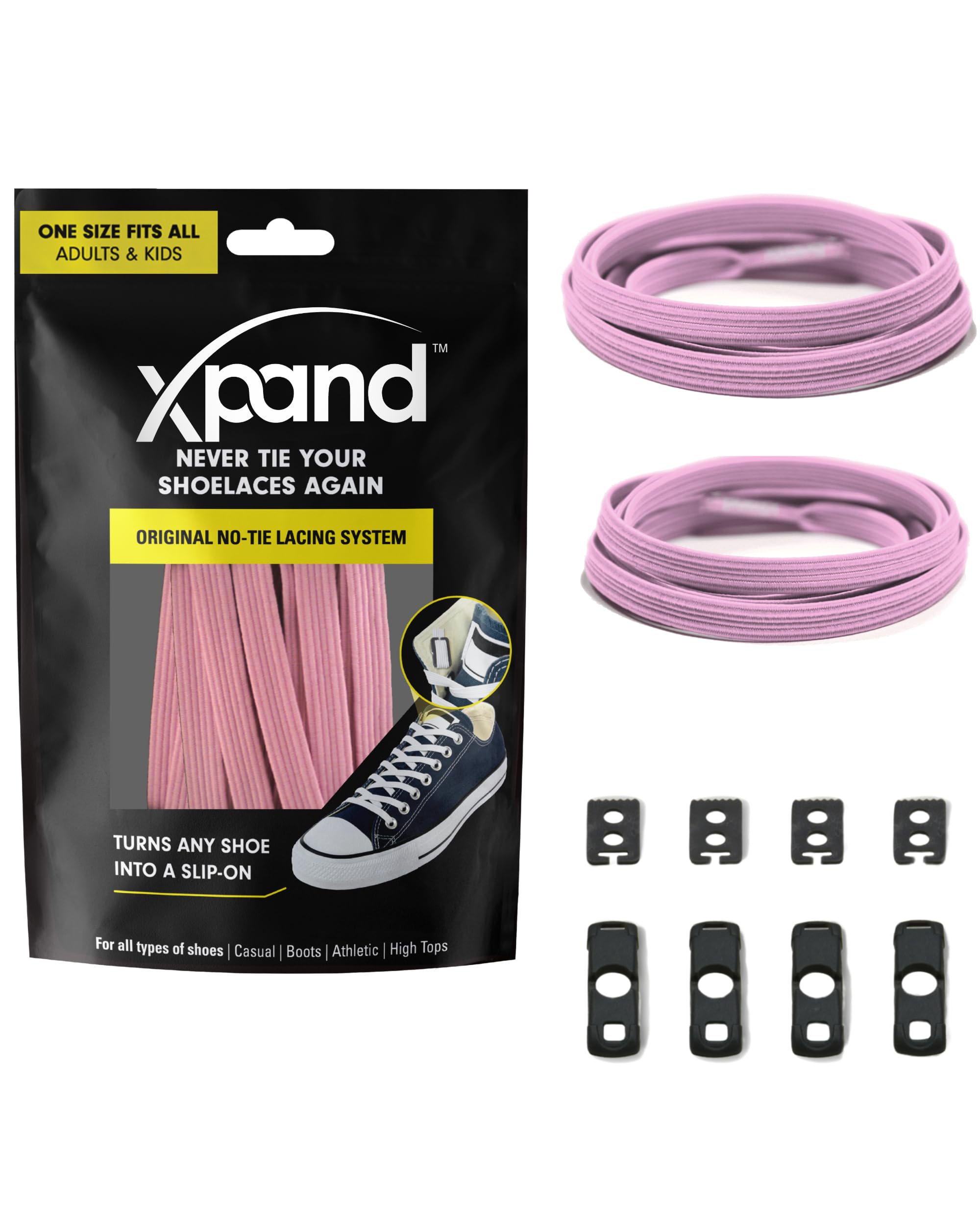 Xpand No Tie Elastic Shoelaces. 1 Size Fits All for Adults & Kids | Stretch Laces for Sneakers, Runners & High Tops Shoes