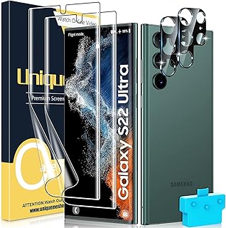 [2+2] UniqueMe Design for Samsung Galaxy S22 Ultra 6.8-inch,2 Pack TPU Soft Screen Protector + 2 Pack Tempered Glass Camera Lens Protector,[Fingerprint Unlock] Full Coverage 3D Curved Screen Film