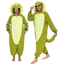 Heywood Triceratops - Mameluco para adultos, disfraz de dinosaurio para Halloween, traje de cosplay de una pieza T-Rex de felpa para adultos, mujeres y hombres, FUNZIEZ!, Triceratops Verde, S