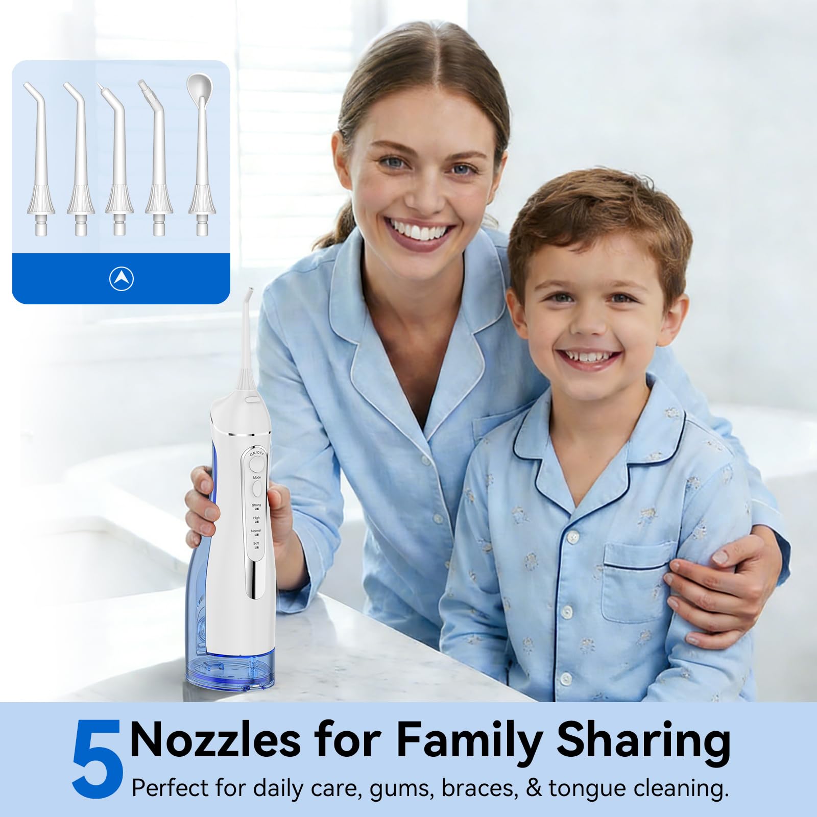 Púa de dientes con irrigador dental de agua, irrigador oral recargable inalámbrico, riego dental portátil de 300 ml con 4 modos, irrigador dental impermeable IPX7 para aparatos ortopédicos, viajes y