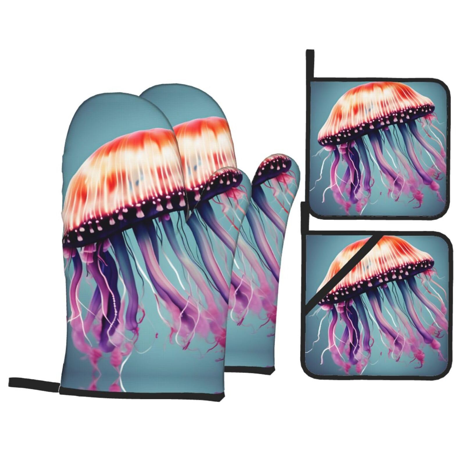 Jellyfish Print Oven Microwaving Waterproof Kitchen Gloves for Baking Grilling Holiday Cooking
