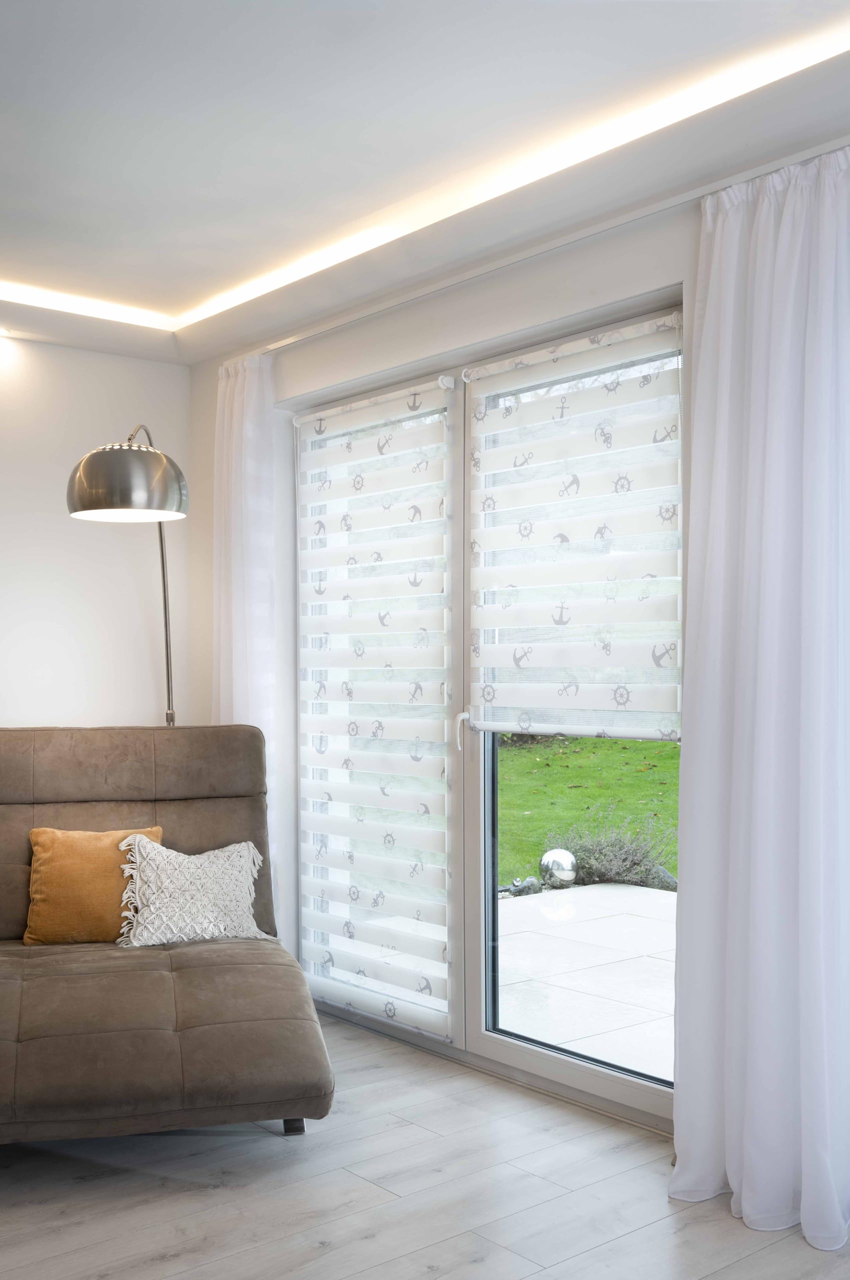 K-Home® Klemmfix Doppelrollo Madrid ohne Bohren Motiv Anker B80 x H200 cm