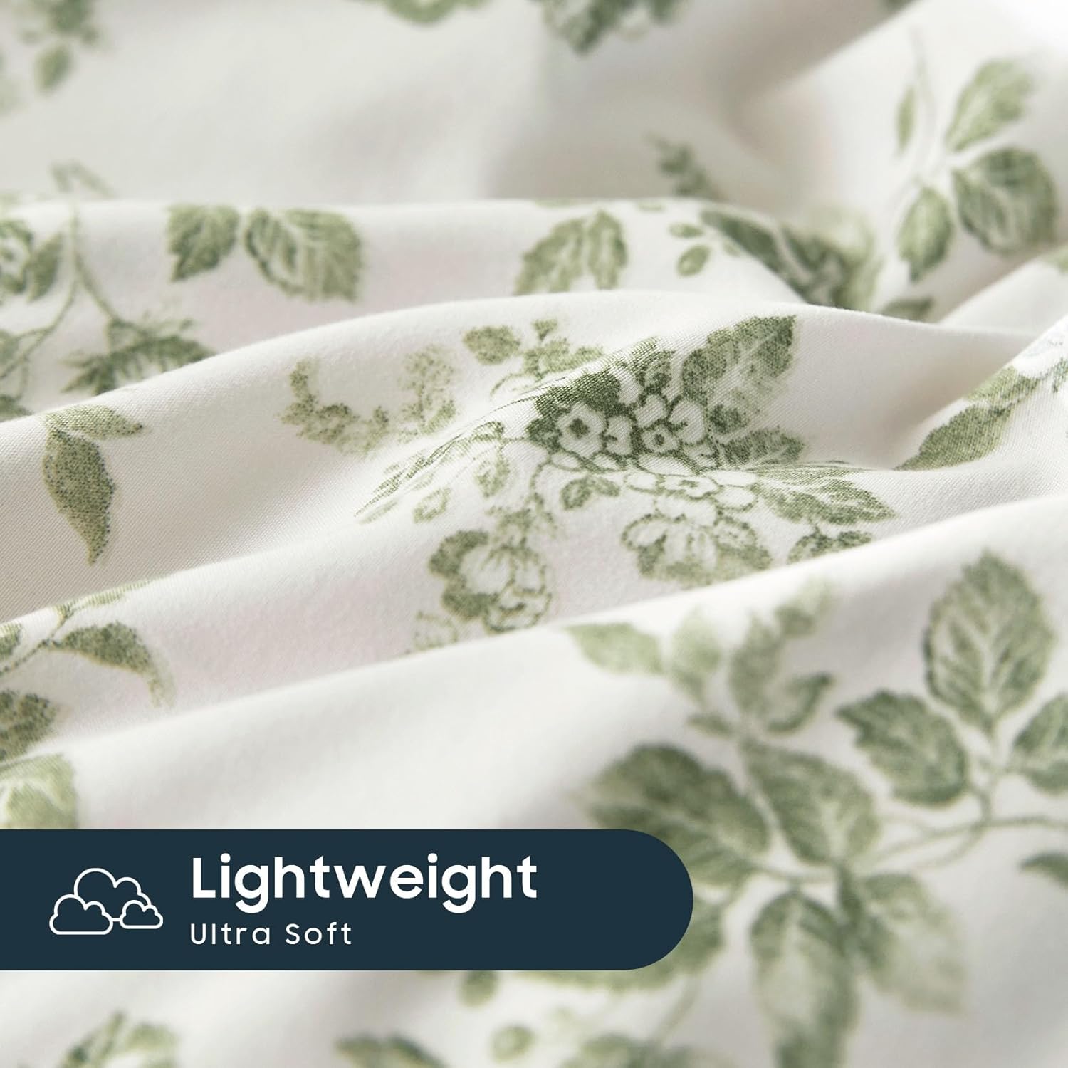 Wake In Cloud - Cottagecore Duvet Cover Set, Floral Vintage Flower Shabby Chic Coquette Aesthetic for Women Teen Girls, Soft Lightweight Bedding, 3-Piece, Sage Green, Queen Size - Image 6