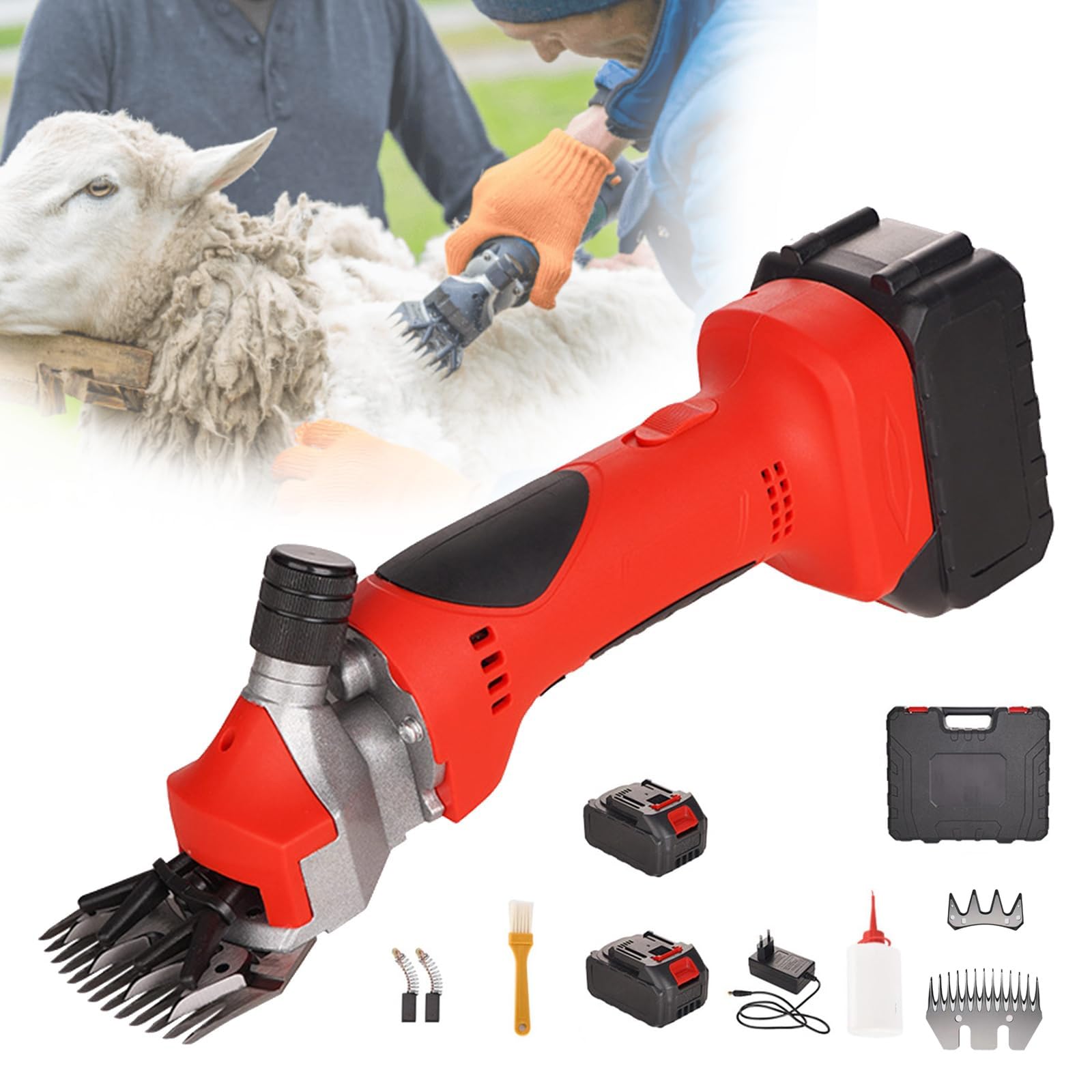 Esquiladora InaláMbrica for Ovejas con BateríA Recargable Y Cuchillas De Repuesto, Esquiladora for Ovejas, Esquiladora InaláMbrica De 550W for Alpacas, Cabras Y Ganado(2 Battery-13-tooth)