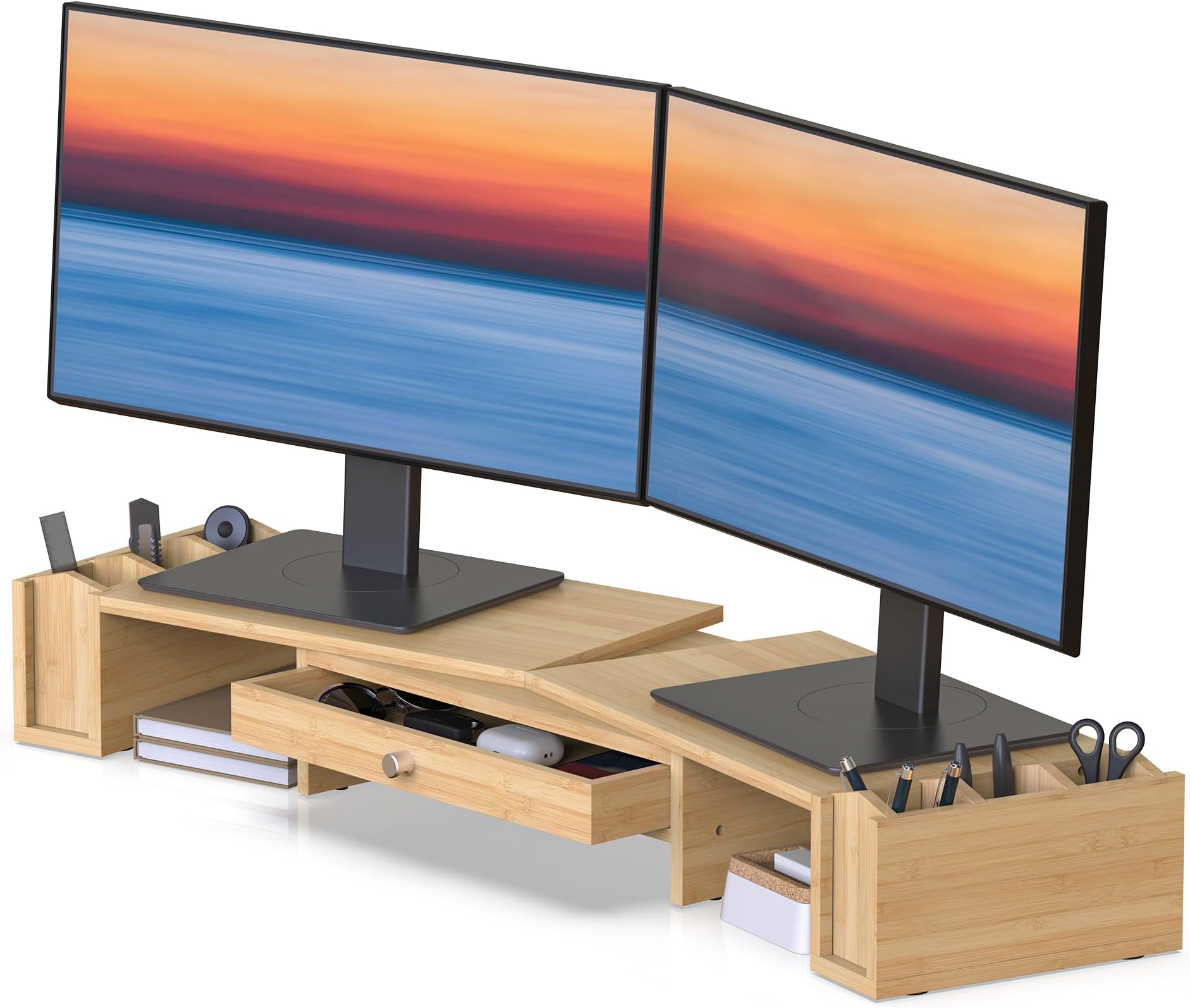 Monitor Riser for 2 Larger Monitors,Dual Monitor Stand with Drawer,Painted