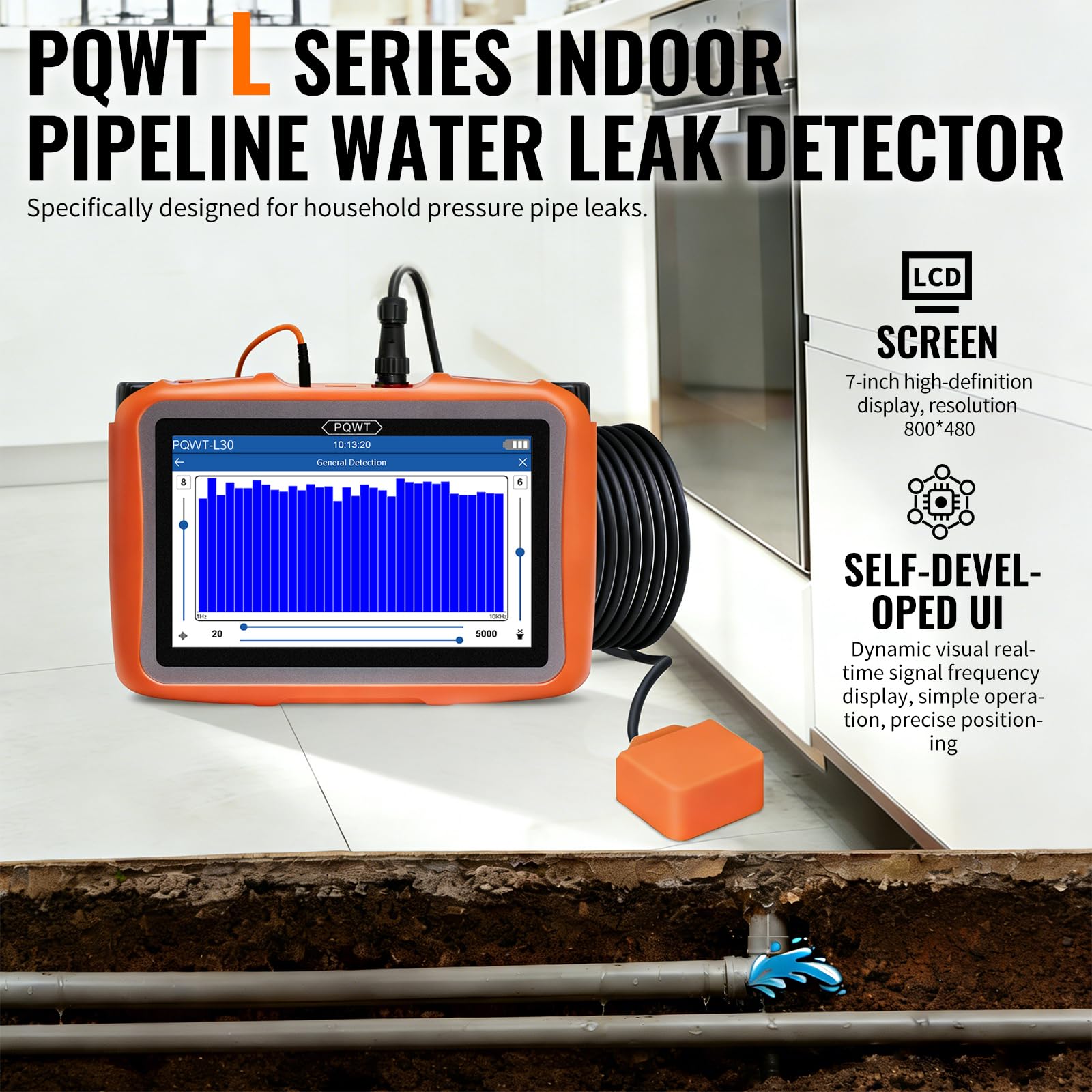 L30 Detectores de fugas de agua subterráneos para pared del hogar, máquina detectora de tuberías de agua, sensor horizontal, kit de detección acústica de fugas en tuberías, auriculares con