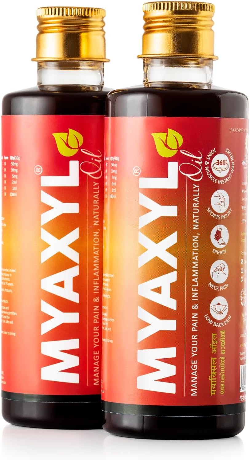 Kerala Ayurveda Myaxyl Oil | Ayurvedic Pain Relief Oil for Back Pain, Knee Pain, Joint & Muscle Pain | Fast-Absorbing, Non-Greasy Formula | 200ml (pack of 2)