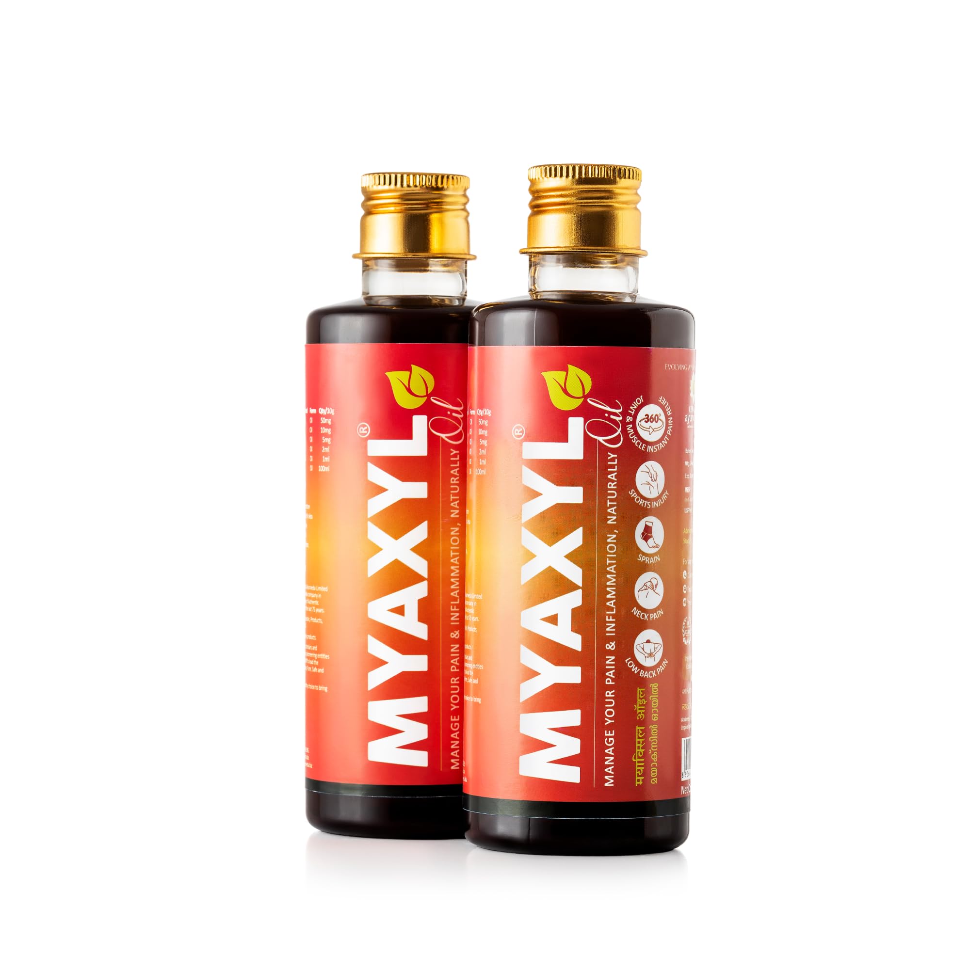 Kerala Ayurveda Myaxyl Oil | Ayurvedic Pain Relief Oil for Back Pain, Knee Pain, Joint & Muscle Pain | Fast-Absorbing, Non-Greasy Formula | 200ml (pack of 2)