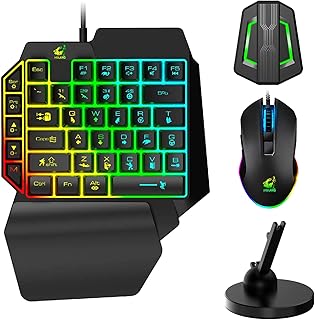 One Hand Gaming Keyboard Wired 39 Keys Mechanical Feel Rainbow Backlit+RGB Gaming Mouse+LED Backlit Converter for Nintendo Switch/Xbox One/Xbox 360/PS4/PS3 /PC+360° Mouse Bungee/Mouse Cable Holder